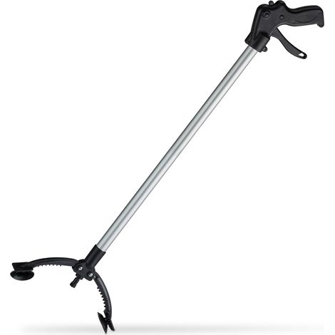Relaxdays Alcanzador Pinzas Largas, Aluminio-Polipropileno, Negro-Plateado, 88 cm