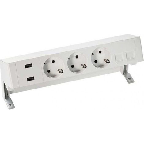 Kit de sobre mesa completo  con cargador 2xUSB, 3 schukos y placa para 2 conectores RJ45 negro SIMON 42523020-138