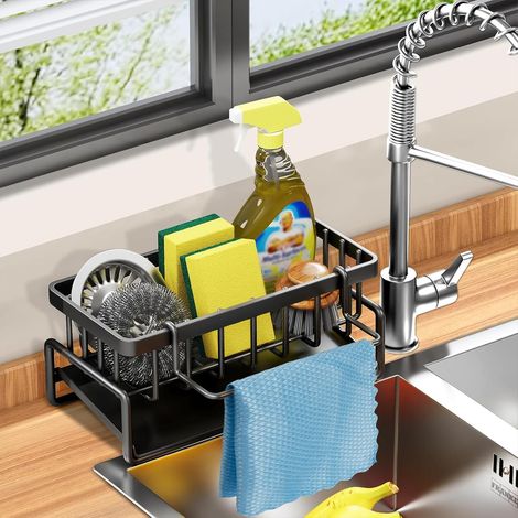 1 Organiseur Évier, Acier Inoxydable, Plateau Drainage, Porte-Serviettes Amovible, Cuisine Salle De Bain (1/5)