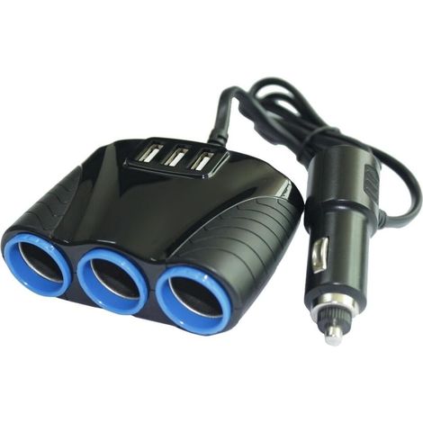 Cigarette Lighter Power Splitter, 3 Socket with USB Port DC Outlet Adapter Car Charger and Extender Vehicle Electronics Powered Devices (1/5)