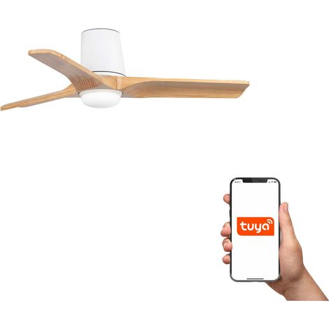 Faro Heywood Ventilateur de plafond intelligent LED Heywood Tub 90 cm, blanc mat, pales en pin, CCT (1/5)