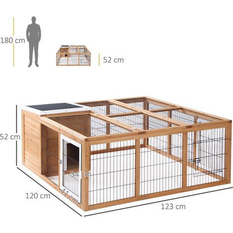 Enclos petits animaux sapin naturel 123x120x52cm toit étanche couvercle amovible, cage lapin facile à nettoyer jardin balcon (1/5)