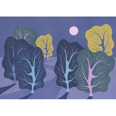 papier peint panoramique arbres violet et multicolore - Komar (1/3)