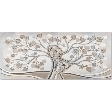 Lupia - Stampa su Tela Canvas World AMORE e famiglia, Quadro Moderno 52x122 cm, Arte Digitale Alta Risoluzione, Tema albero della vita con testo decorativo, da Parete per Casa, capezzale