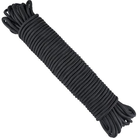 Paracorde 6mm Noir, 30M Corde en Nylon épaisseur pour Bateau Gonflable, Linge, d'auvent, pour Attacher Le Jardin, Projets d'artisanat, Camping en Plein Air