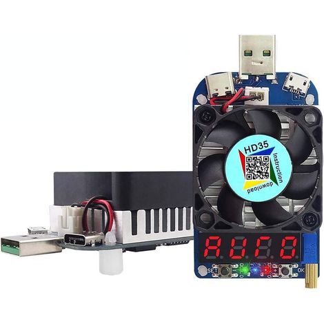 Elektronischer Lasttester, USB-Lastwiderstandsmodul-Trigger, QC2.0/QC3.0, 35 W, 0,25–5 A, HD35, USB-Schnittstelle, einstellbare Entladetemperaturregelung