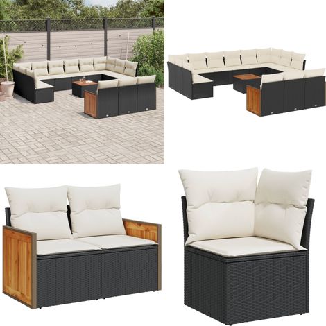 Salon de jardin avec coussins 14 pcs noir résine tressée - Ensemble Salon De Jardin - Meuble Extérieur - Salon De Jardin Pliable - Mobilier De Jardin - Chaise Longue - Home & Living (1/5)