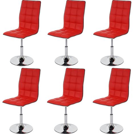 6er-Set Esszimmerstuhl HHG-834, Stuhl Küchenstuhl, höhenverstellbar drehbar, Kunstleder MVG-zertifiziert rot