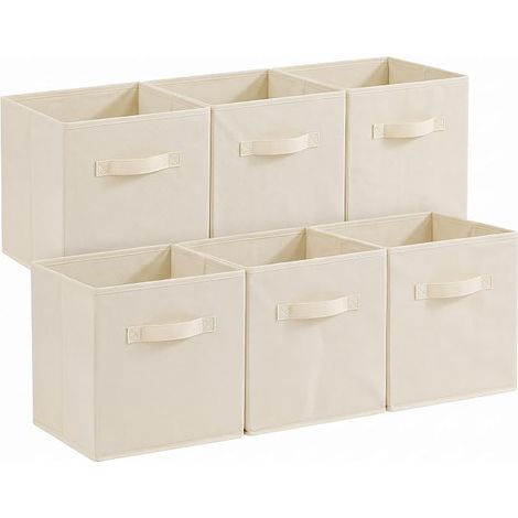 Cubes de rangement pliables, Panier de tissu, Cate, Boîtes de rangement avec poignées, Organisateur de vêtements, Jouets, 26,5 x 26,5 x 11 cm, 18 L, Beige, Pack de 6 (1/5)