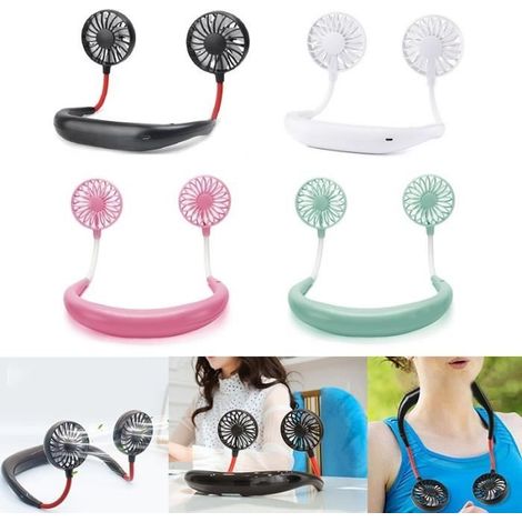 1PCs Portable Ventilateurs Main Libre Neckband Ventilateurs Avec USB Rechargeable 1200mA Fonctionnant Sur Pile Double Vent Tête 3 V (1/4)