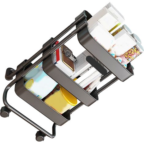 Chariot de rangement métallique à 3 étagères, organisateur roulant polyvalent pour bureau, salle de bain, cuisine, chambre d'enfant, buanderie, noir avec roulettes (1/5)