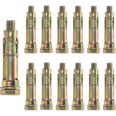 Lot de 12 Boulons d'ancrage M10 x 70 mm, Acier galvanisé, Fixation murale, Pour brique et maçonnerie (1/5)