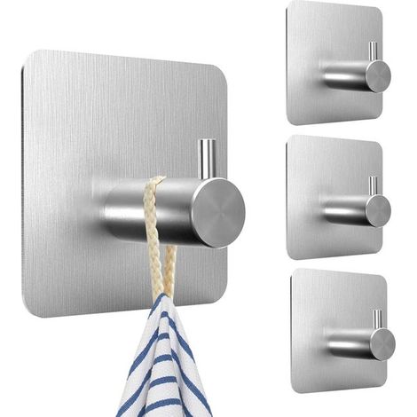 Ganchos autoadhesivos para pared de baño，4 piezas，Revestimiento autoadhesivo，Soporte para toallas de baño colgante de acero inoxidable (1/5)