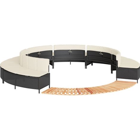 Whirlpool-Umrandung Schwarz Poly-Rattan und Massivholz Akazie