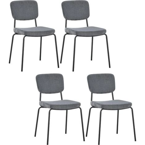 Set 4 Sedie da Pranzo Imbottite in Tessuto Grigio Scuro Struttura Nera (1/4)
