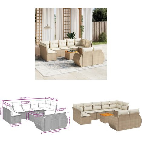 10-tlg. Garten-Sofagarnitur mit Kissen Beige Poly Rattan - Gartenmöbel - Esszimmergarnituren - Outdoor Möbel - Lounge Set - Rattan Sessel - Home & Living (1/3)