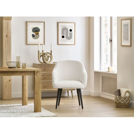 BOBOCHIC - Chaise SOPHIE tissu bouclette et pieds scandinaves noirs Blanc (1/5)