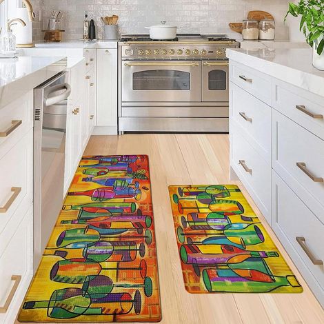 Lot de 2 tapis de cuisine antidérapants lavables anti-fatigue design moderne pour couloir salle à manger entrée (1/5)