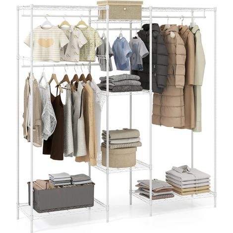 Perchero de pie 188 x 46 x 198 cm con 7 estantes regulables diseño moderno metal blanco 200019229