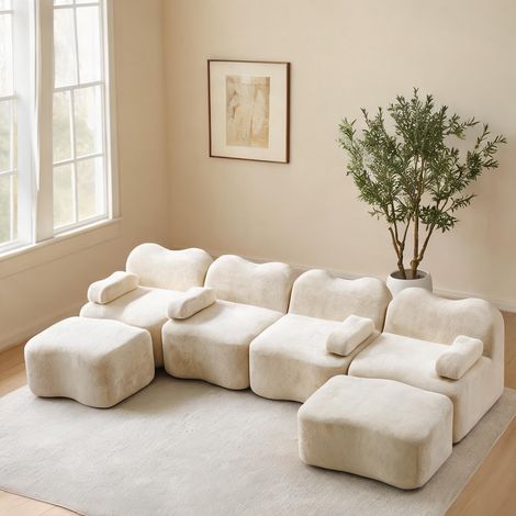 Canapé modulable en U en velours beige 384 x 167 x 70 cm avec 2 (1/5)