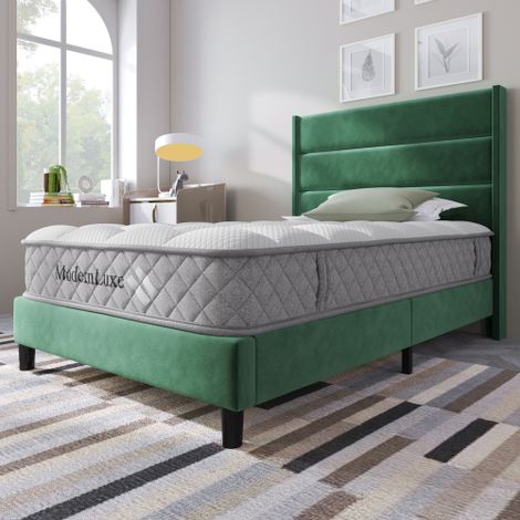 Polsterbett, Bettgestell mit Lattenrost & Kopfteil, gepolstertes Doppelbett, Textilbezug Leinen in Dunkelgrau, Zeitloses modernes Design, Jugendbett