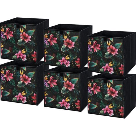 Boîte textile 31x31x31 Fleurs - Lot de 6