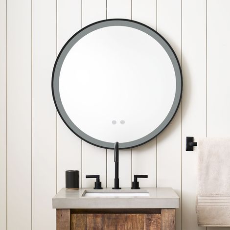 Black 60cm Round Metal Framed LED Wall Mirror (1/5)