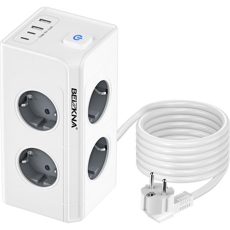 12 en 1 Multiprise Electrique avec 8 Prises et 4 USB Multiprise avec Interrupteur 4000W avec Protection Contre Les Surcharges et 2 Interrupteurs et 1.5mm² Câble pour Bureau Maison Voyage (1/5)