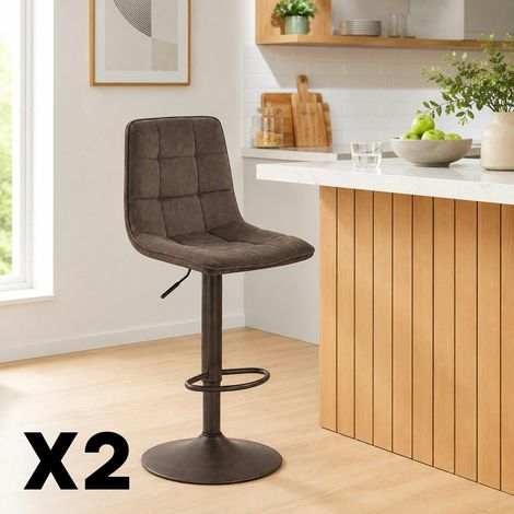 Tabouret de bar réglable marron pied bronze (lot de 2) LORA (1/5)