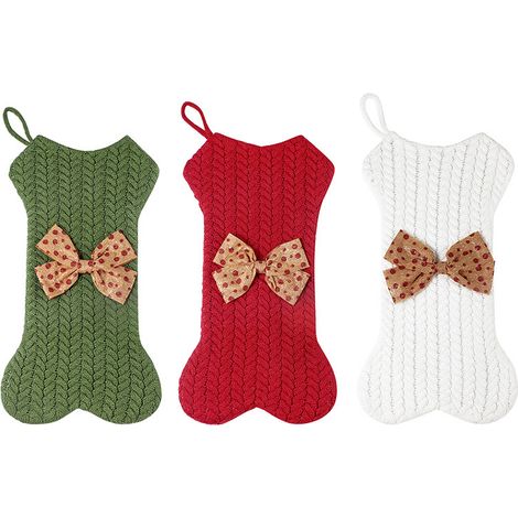 Calcetines navideños de punto con forma de huesos, juego de 3, adorno para colgar en el árbol. (1/5)