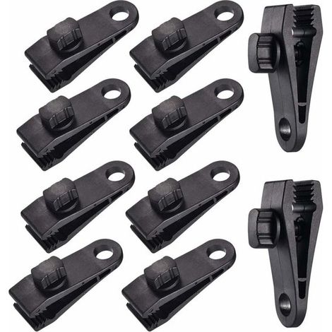 Clip para tienda de campaña,Clip para toldo de tienda de campaña,Clip para toldo de camping,Para cubierta de tienda de campaña,Negro,10 unidades (1/5)