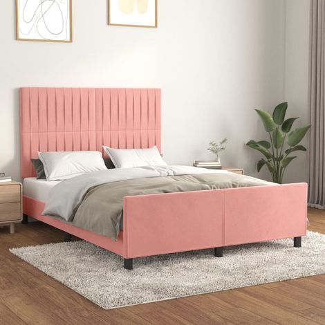 Cadre de lit 140 x 200 cm avec tête de lit réglable en velours rose, sans matelas - PANGIVO (1/5)