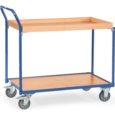 Fetra Tischwagen mit Holzwerkstoffplatten 2 Etagen Kasten mit 45 mm hohem Rand 850x500mm Ladefläche (1/2)