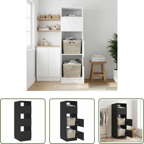 Holzschrank -  Wäscheschrank mit Tür Schwarz Eichen-Optik 50 x 68 x 162 cm (1/5)