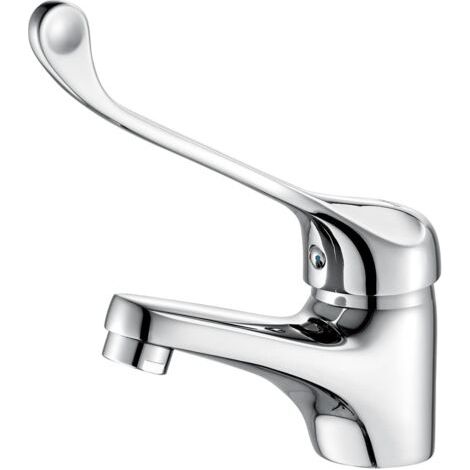 Robinet argenté hauteur 13,5 cm 1 mitigeur lavabo avec poignée médicale robinet de salle de bain pour personnes à mobilité réduite (1/5)