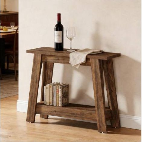Console d'entrée 105x30x80 cm marron rustique, 2 niveaux, en bois MEUBLIV (1/5)