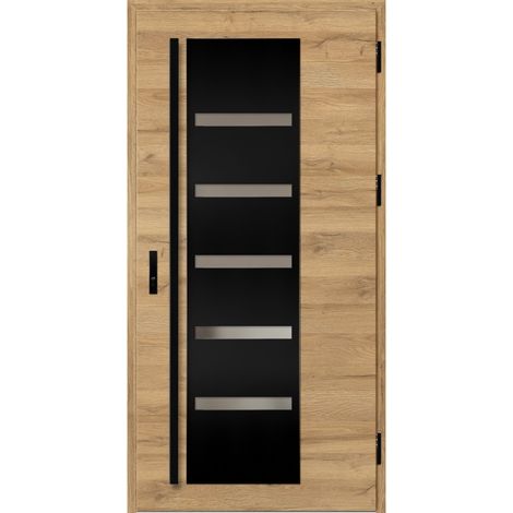 Azura Home Design – Porte d'entrée acier 90 cm x 200,2 cm – Cadre aluminium – Poussant gauche – Serrure multipoints – Vitrage quadruple trempé