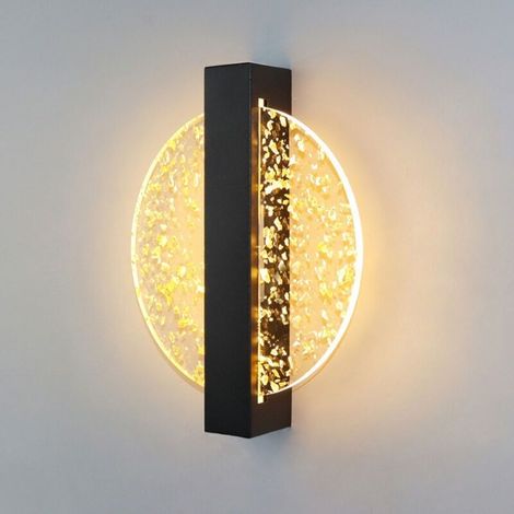 Appliques Murale Intérieur Acrylique LED - Ronde Noir Doré Feuille Unique Couleur Lumière Chaude