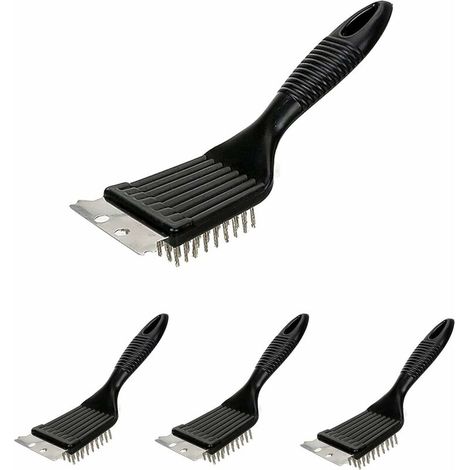 DEESSE SHOP - Brosse de barbecue, 4 pièces Brosse de nettoyage pour barbecue Brosse de barbecue avec spatule en acier inoxydable pour nettoyer les grilles et les surfaces Nettoyage optimal du gril Noi (1/5)