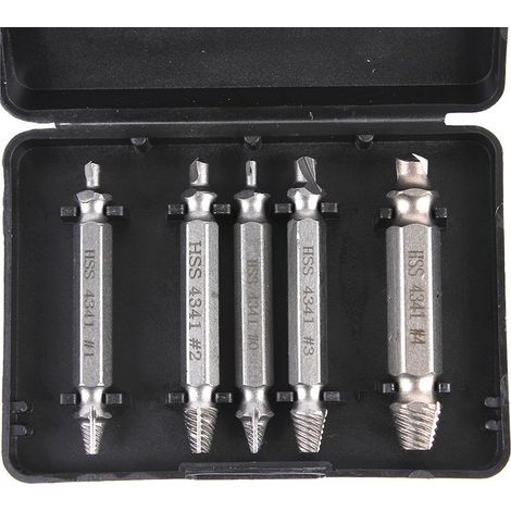 QAZQA Extracteur de Vis avec 5 Extracteurs de Vis pour Enlever les Vis Usées Endommagées dans une boîte en plastique pratique, fabriqué en acier rapide (1/4)