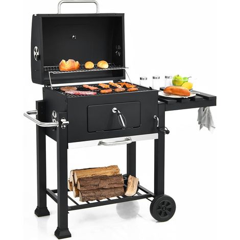 COSTWAY Holzkohlegrill mit Rädern Terrassengrill kohlegrill Holzkohle Grillwagen für BBQ Picknick, Camping und Party (1/5)