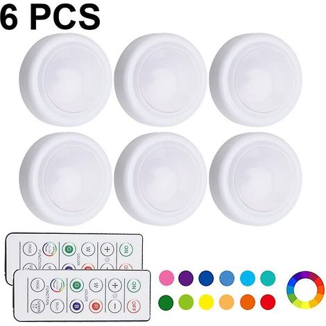 Set aus 3 runden LED-Nachtlichtern mit 16 wechselbaren Farben, batteriebetrieben, dimmbar und kabellos, mit 2 Fernbedienungen (Ti--6 Stück).
