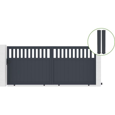 Portail coulissant 3m SANTIS H.160cm alu gris + 2 poteaux 20x20cm H.190cm (1/5)