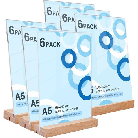 Présentoir de Table A5: 6 Pièces Porte Affiche A5, Porte Menu Transparente Acrylique, Présentoir A5, Chevalet de Table, Porte Menu Restaurant, Porte Presentoir pour Menu Mariage, Café, Cadre Photo (1/5)
