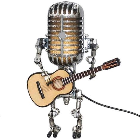 Lampe de bureau robot microphone vintage style rétro, lampe de table robot microphone vintage à variateur tactile (1/4)