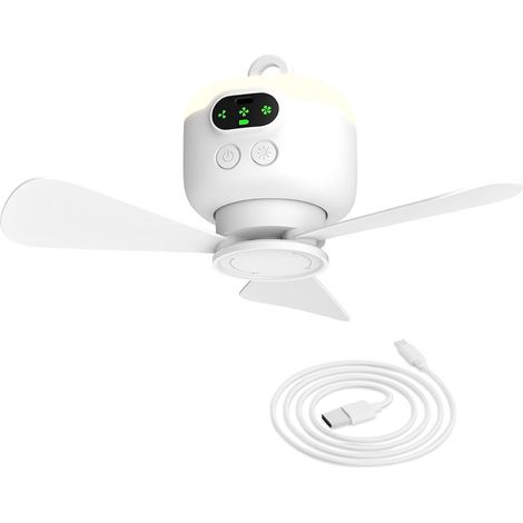 Ventilatore portatile da campeggio, ventilatore da soffitto per tende, ricaricabile da 8000 mAh con luce e gancio, con timer e spegnimento automatico, pale del ventilatore rimovibili, adatto per te... (1/5)