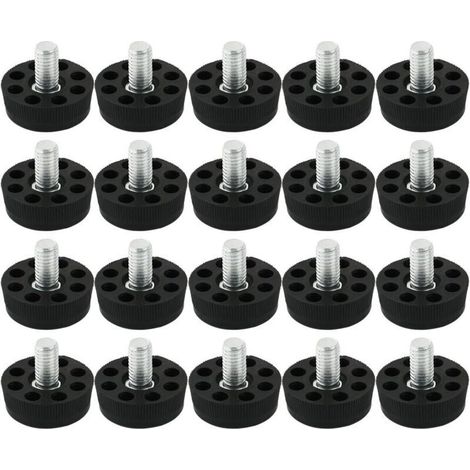 Verstellbare schwarze Gleiter für Tisch- und Stuhlbeine, 20er-Packung, geeignet für Tische und Stühle, schützen Böden, 8 Löcher, M8 x 20 mm Gewinde.