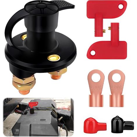 12V Battery Circuit Cut, Isolator Switch Car Battery Disconnector Cut Off Switch Kill Off Switch with Two Removable Keys for Car, Truck, Boat (1/5)