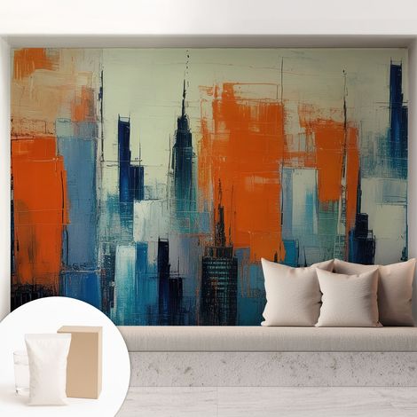Carta Da Parati Non Tessuto - Con Colla Inclusa per Camera da Letto - Facile da Applica - Motivo decorativo Città astratta 208x146 cm (1/5)
