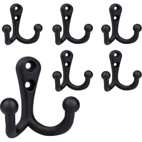 BEBUSINGOTO Kleiderhaken, 10 Stück, doppelte schwarze Haken und Klammern aus Metall, Aufbewahrung mit Schrauben für Zuhause, Regale, Schubladen, Schließfächer, Badezimmer (1/5)